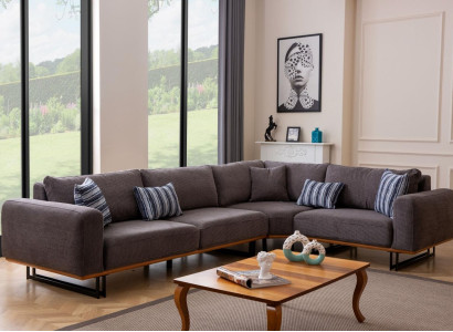 Designer Corner sofa L-shape Upholstery Textile Modern Brown Luxury Living landscape